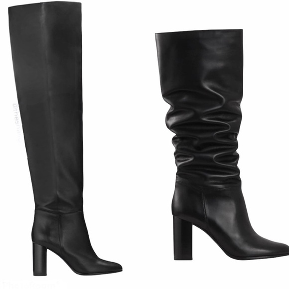 NWT Maje Over The Knee Fold Leather Boots Black - Picture 2 of 8